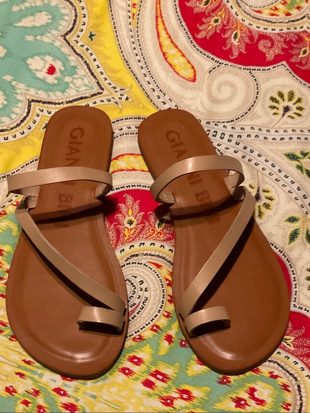 Gianni Bini Champagne Strappy Flat Sandals new